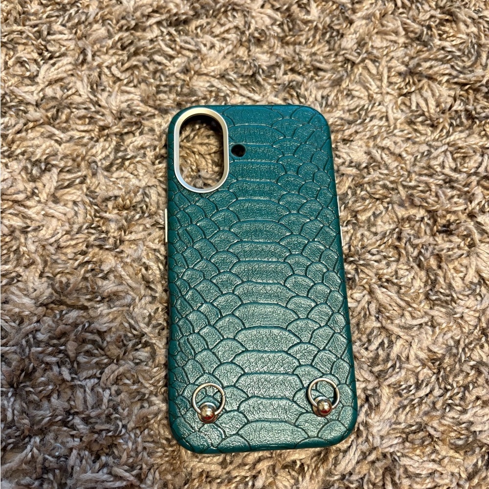 Target Teal Faux Snake Skin iPhone Case with Gold Accent Rings